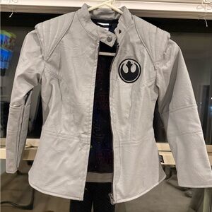 Star Wars Disney Gray Rebel Alliance Jacket Faux Leather Kids Size 5/6 Costume